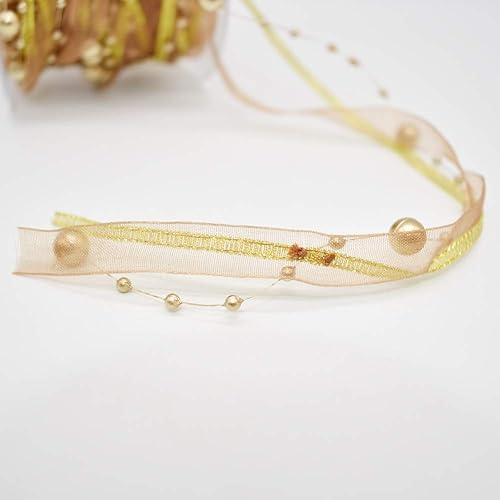 Miniatura 3 de Cinta de gasa de perlas artificiales de 32.8 ft y adornos de encaje de organza para boda, flores, árbol de Navidad, decoración de manualidades,