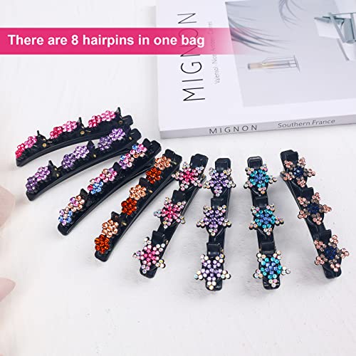 8Pcs Sparkling Crystal Stone Braided Hair Clips For Women/Girls, Rhinestone Braided Hair Clips,Hair Barrettes For Women(4Pcs Five-Stars And 4Pcs Six-Flowers); #TOP5