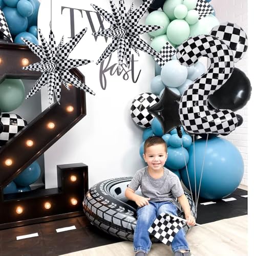 Image of TONIFUL 2nd Birthday Balloons Kit 40 Inch Checkered Number 2 Foil Balloon