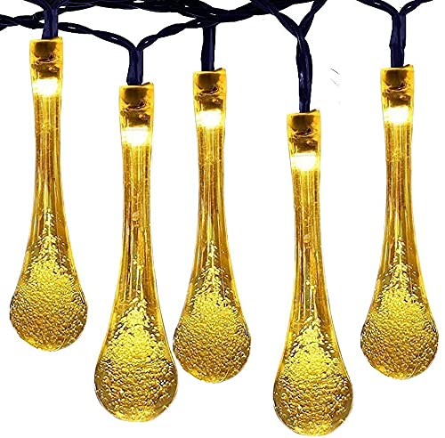 TTY LED Water Drop Light,12M 100 LED,Solar Garden Light,Water Proof 8 Modes, Waterproof Teardrop Lights for Fence, Yard, Summer Party, Wedding [Energy Class A++] (Yellow)