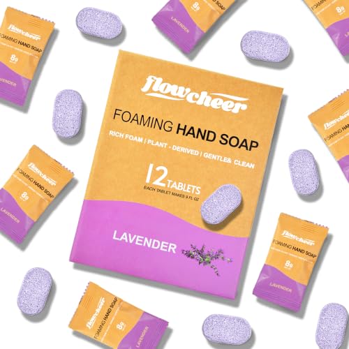 Image of flowcheer Foaming Hand Soap Tablets, 12 Pack (Makes 12 x 9 fl oz) - Lavender Fragrance, Fresh & Clean Hand Wash Refill, Eco-Friendly & Plastic-Free