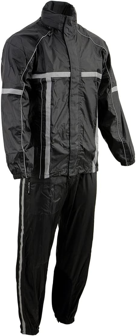 Milwaukee Leather MPM9510 Men's Black Water-Resistant Motorcycle Rain Suit with Hi Vis Reflective Tape