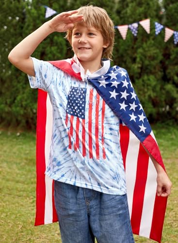 BesserBay Unisex Kids 4th of July American Flag Tee Tie Dye Patriotic Short Sleeve Shirt 6-14 Years3