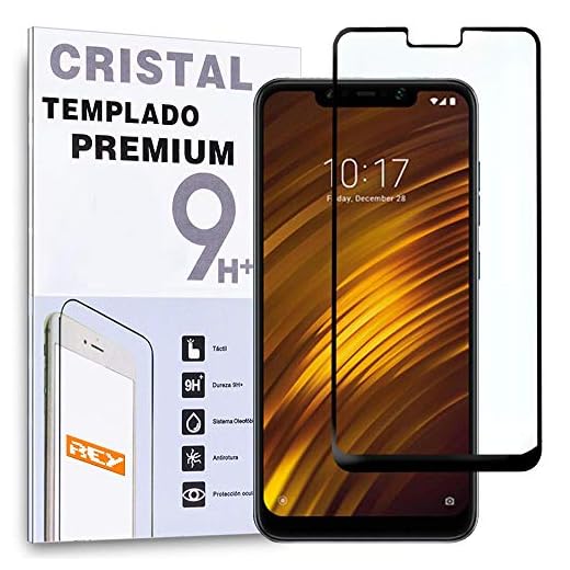 REY Protector de Pantalla Curvo para XIAOMI POCOPHONE F1, Negro, Cristal Vidrio Templado Premium, 3D / 4D / 5D