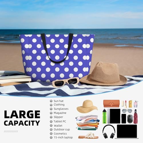 Large Beach Bags for Women Sandproof - Purple polka dot print (A) Summer Work Travel Tote Bags with Zipper4