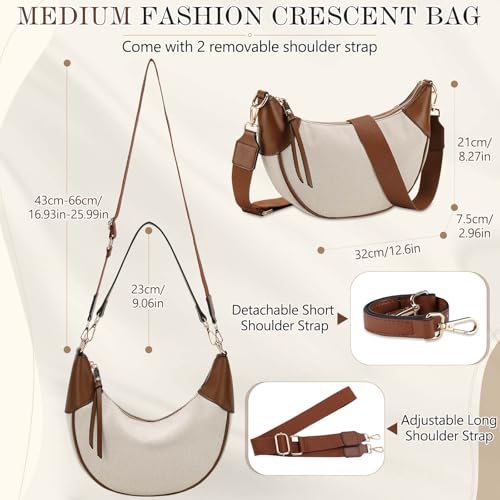 VX VONXURY Shoulder Bag for Women,Medium Canvas Crescent Crossbody Saddle Purse with Zipper Closure,Fashion Underarm Handbag2