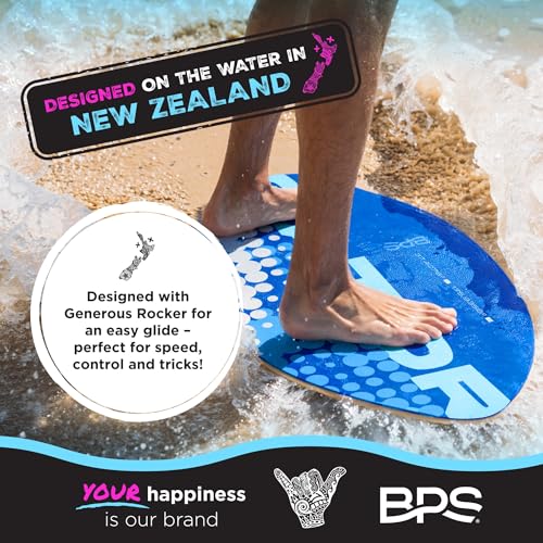 Image of BPS 'Gator' 40 Inch No Wax Needed Skim Board - Epoxy Coated Wood Skimboard with EVA Pads - Skim Board for Beginner to Advanced (Blue with Yellow Accent)