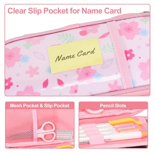 Image of Bagseri Pencil Case for Girls - Expandable Cute Pencil Pouch for Kids Special Pencil Box Large Capacity Pencil Bag Organizer for School (Pink Floral)