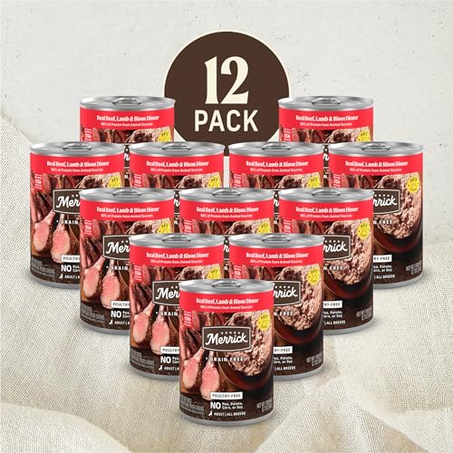 Merrick Grain Free Premium And Natural Canned Dog Food, Soft And Healthy Poultry Free Wet Recipe, Real Beef Lamb And Bison - (Pack of 12) 12.7 oz. Cans