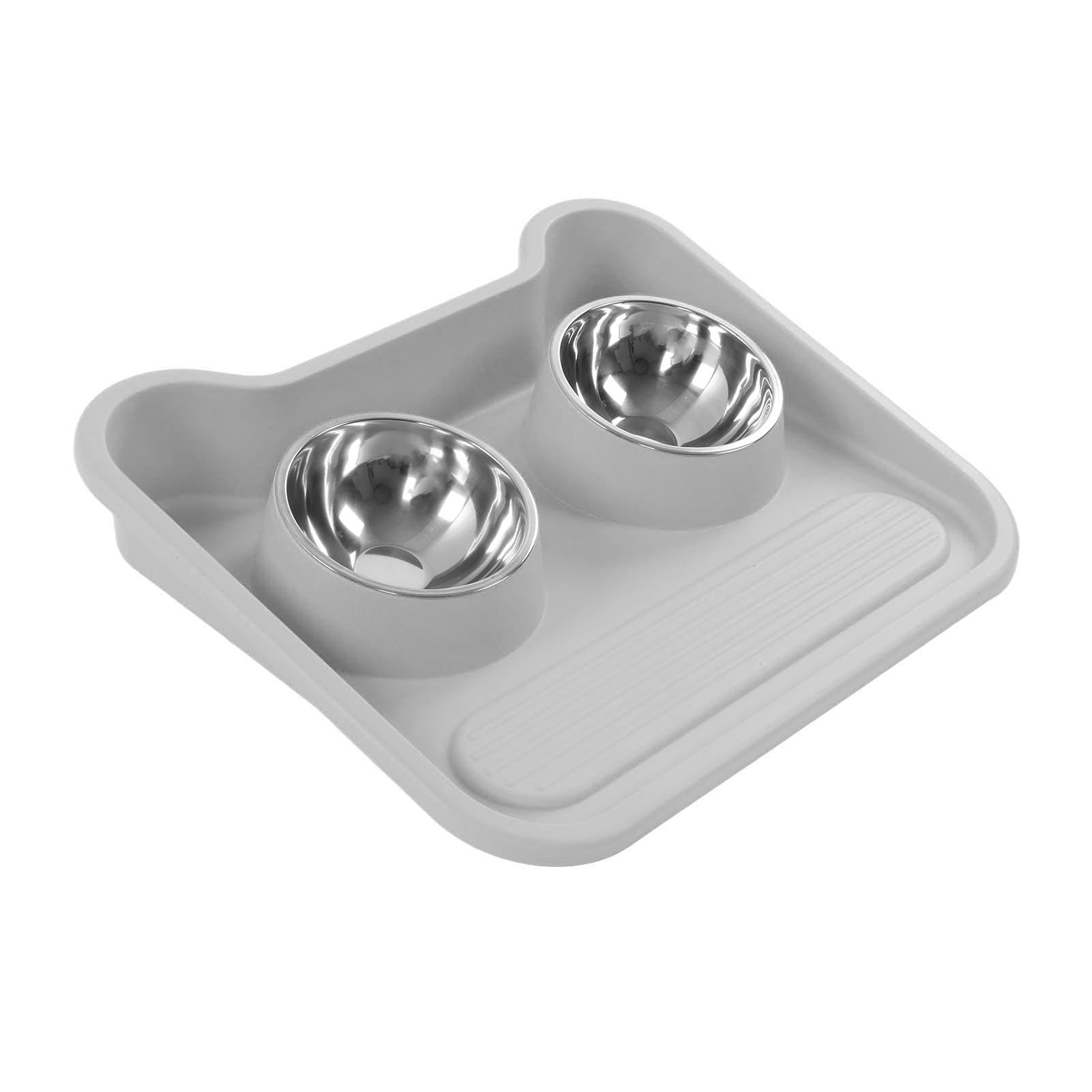 Ciotola per Cibo per Acqua per Gatti con Inclinazione di 15°, Doppia Ciotola per Animali Domestici in Acciaio Inossidabile con Bordo Rialzato Facile Pulizia (Grigio)