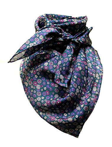 Wyoming Traders Wild Rag Silk Calico Teal Flower Scarf, 34.5 in by 34.5 in square