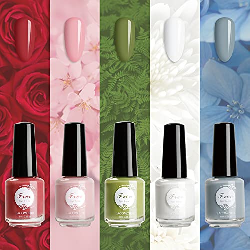 Lacomchir Schnelltrocknender Atmungsaktiv Nagellack 8mlx 6Pcs 5 Farben Matt& 2 in 1 Base & Top Coat Apfelgrün Silber… – Bild 4