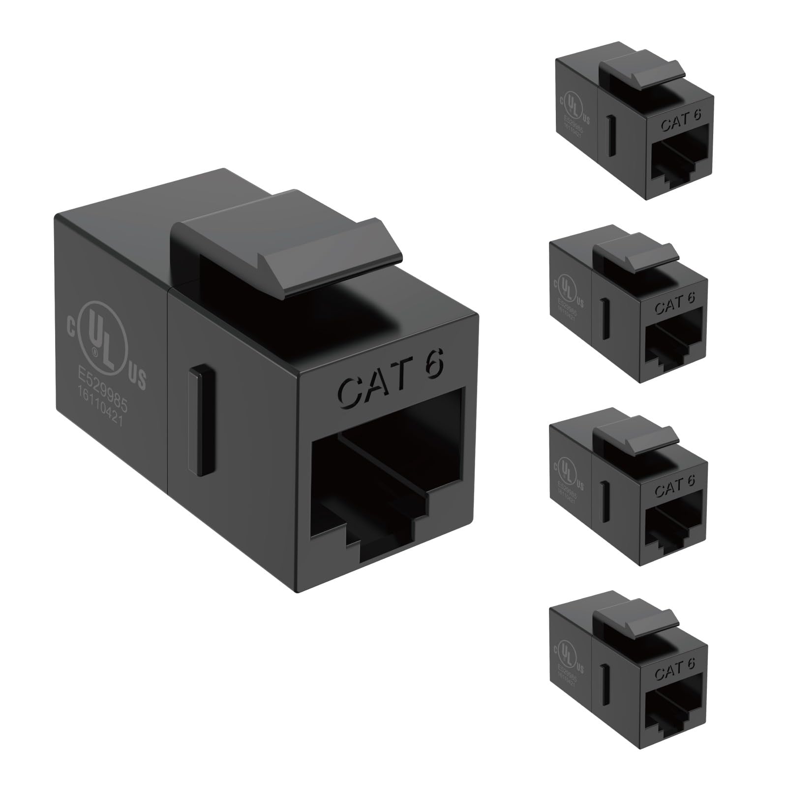 Tecmojo Accoppiatore Keystone Cat6 con certificazione UL, jack Ethernet RJ45 da 10 Gbps, femmina a femmina, design sottile per pannelli patch e piastre da parete, nero (confezione da 5)