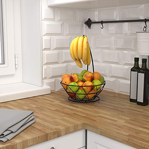 Cuttlelab Fruit Basket With Banana Hanger (Black, 1-Tier), Fruit Bowl With Banana Holder, Fruit Bowl For Kitchen Counter Used As Bread Basket, Vegetable Basket, Fruit Stand,Egg Holder With Banana Tree #TOP5