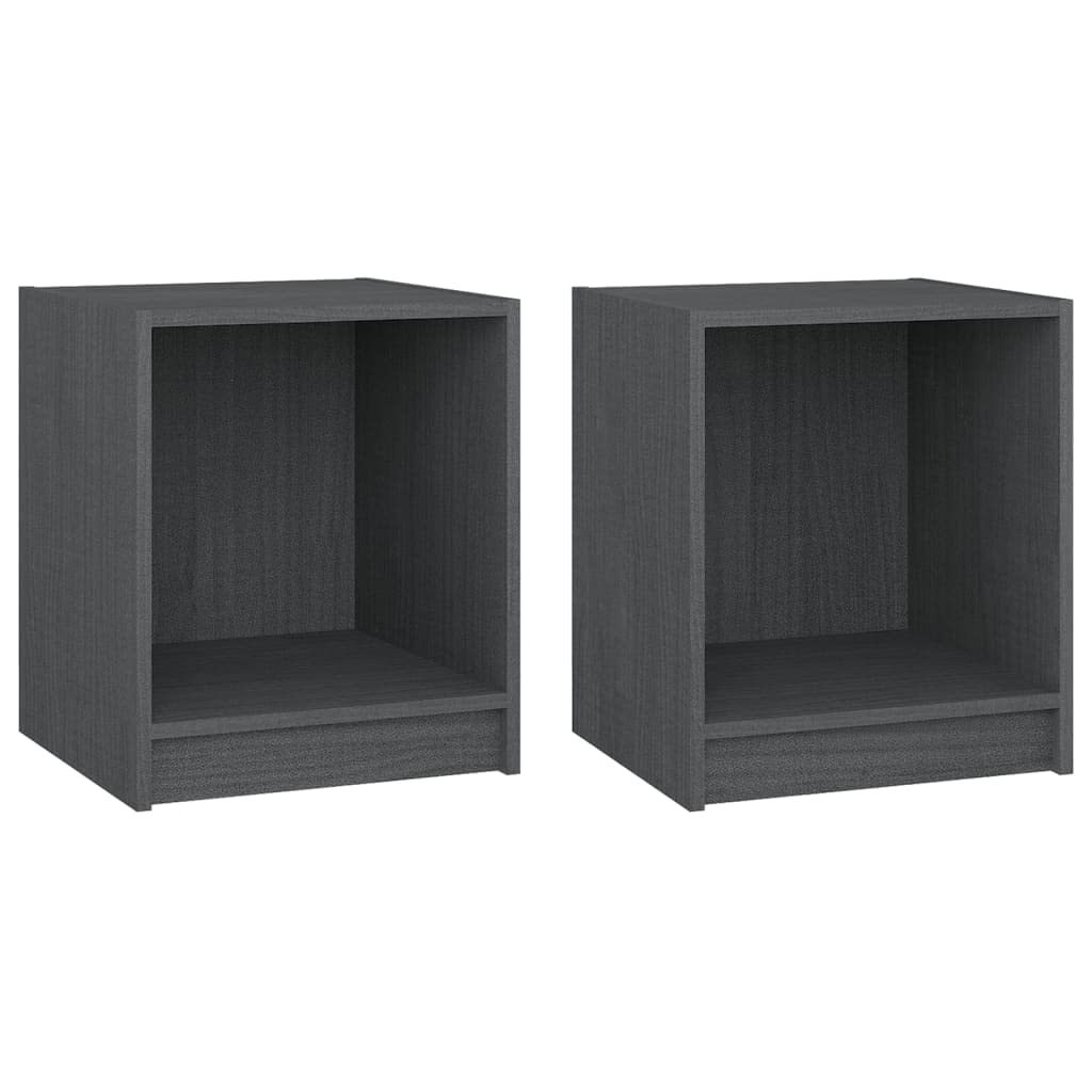 Table de chevet en pin massif gris (lot de 2) 35,5x33,5x41,5 cm