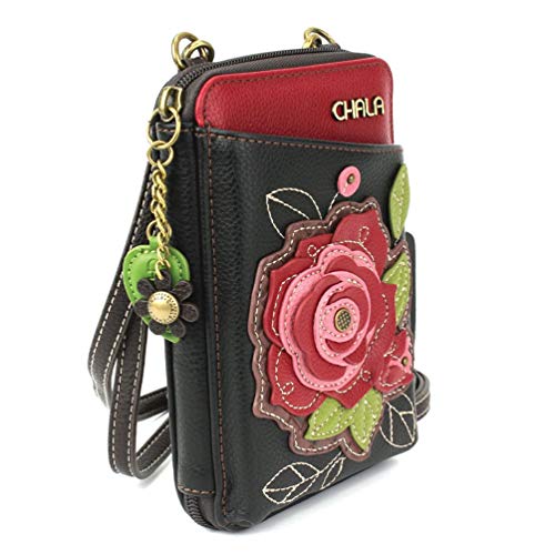 Chala Group Chala Handbags Red Rose Wallet Crossbody Handbag, Convertable Strap, 5.25 inchw x 7.5 inchh x 1.5 inchd, Burgundy2