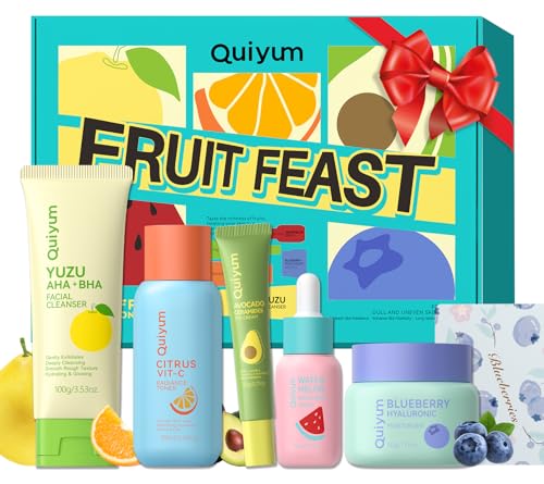 Fruit Skin Care for Teens, 5 Daily Routine Beauty Skin Care Sets - Exfoliation, Smooth, Clean, Oil Control, Firm, Hydrate, Glow Up, Skincare Gift Set for Girls Women, Facial Travel Set, for All Skin