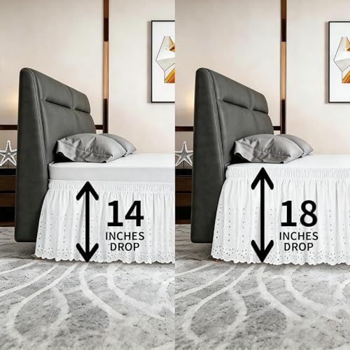 Falda de cama elástica Queen blanca ANARACHON con volantes de 18 pulgadas 4