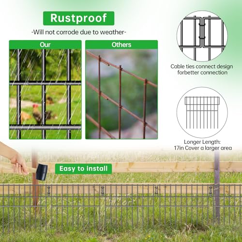 39.5ft(L) X 13in(H) Animal Barrier Fence, 28 Panels No Dig Fence for Dogs, 1.52IN Gap Anti Digging Dog Barrier, Rustproof Metal Garden Edging Border Defense for Outdoor, Yard, Lawn - Image 6