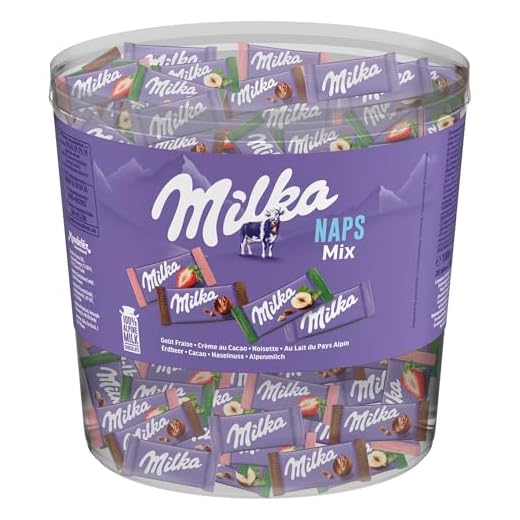 Milka Naps Mix - Assortiment de Chocolat au Lait du Pays Alpin : Chocolat au Lait, Crème Cacao, Noisettes, Fraise - Tubo d'1 kg