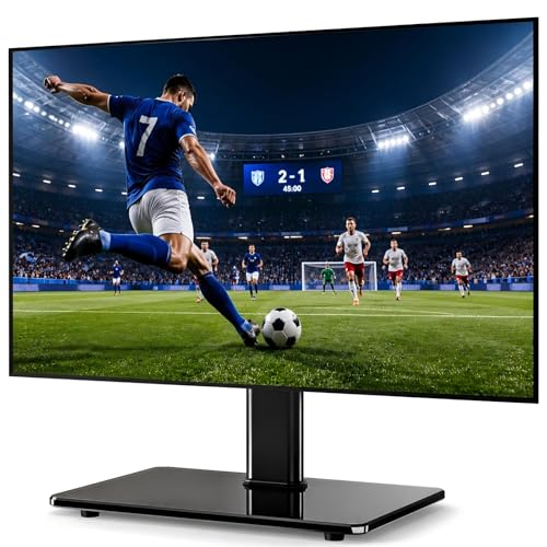 5Rcom Universal Swivel TV Stand for 27-60 inch Curved/Flat Screen TVs, Table Top TV Base Replacement Holds up to 88 lbs, Height Adjustable TV Stand Mount with Tempered Glass Base, MAX VESA 400x400mm