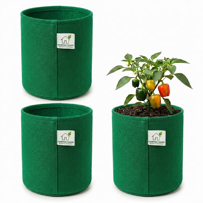 Image of 400 GSM Geo Fabric Round Grow Bags 6x6 Inch, Green Planting Bags for Terrace and Kitchen Gardening Pack of 3