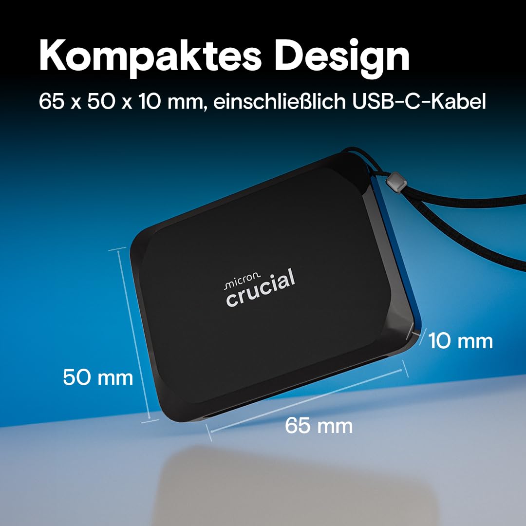 Crucial X9 1TB Externe SSD Festplatte, bis zu 1050MB/s, USB-C 3.2 Portable Solid State Drive