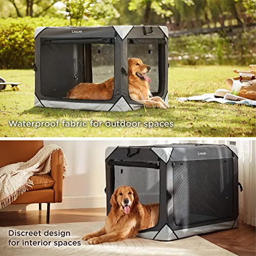 Lesure Collapsible Dog Crate - Portable Dog Travel Crate Kennel for Medium Dog, 4-Door Pet Crate with Durable Mesh Windows, Indoor & Outdoor (Charcoal Gray) - Image 3