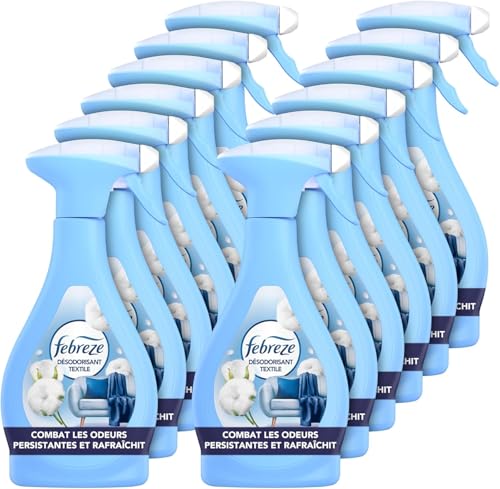 Febreze Textile Spray Désodorisant, Pureté De Coton, 385 ML, Élimine Les Odeurs Emprisonnées Dans Les Tissus Et Laisse Un Parfum Frais