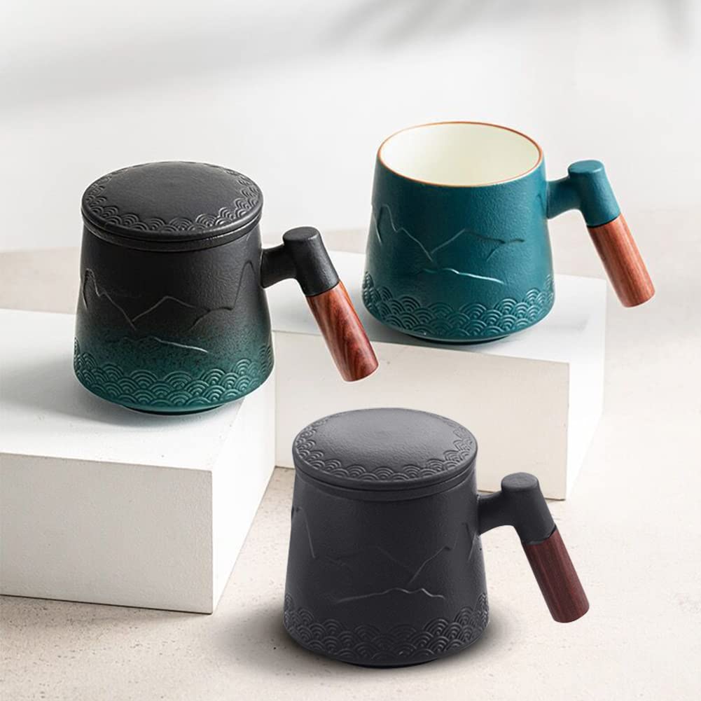 Yuragim Teetasse mit Deckel und Sieb, 400 ml Teesieb für losen Tee Tasse, Teetassen aus Keramik für Losen Tee Oder Beutel mit Holzgriff, Den Täglichen und Bürogebrauch für Einweichen Tee