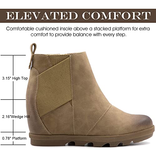 Athlefit Women's Wedge Boots Comfortable Ankle Wedge Booties With Zipper Khaki Us 7 #TOP1