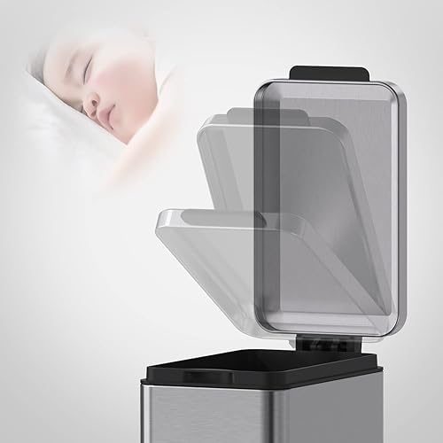 Miniatura 5 de Mbillion Basurero de baño con tapa, pequeño cubo de basura delgado de acero inoxidable de 10 litros, cierre suave de 2.6 galones, pedal escalonado,