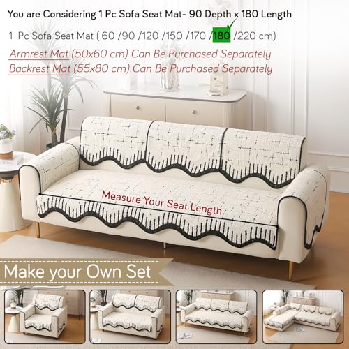 Image of HOKIPO Premium Supple Soft Wavy Sofa Cover Mat with Curve Design| Make Your Own Sofa Cover Set, Mat Length 90(D) x 180(L) cm, Off-White (AR-5977-OWHT)