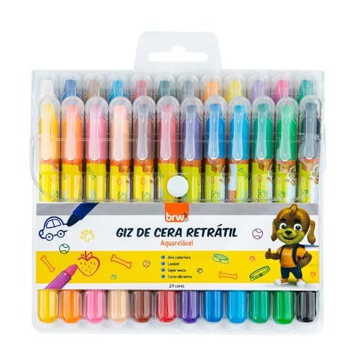 Giz de Cera Retrátil Aquarelável com 24 Cores, BRW
