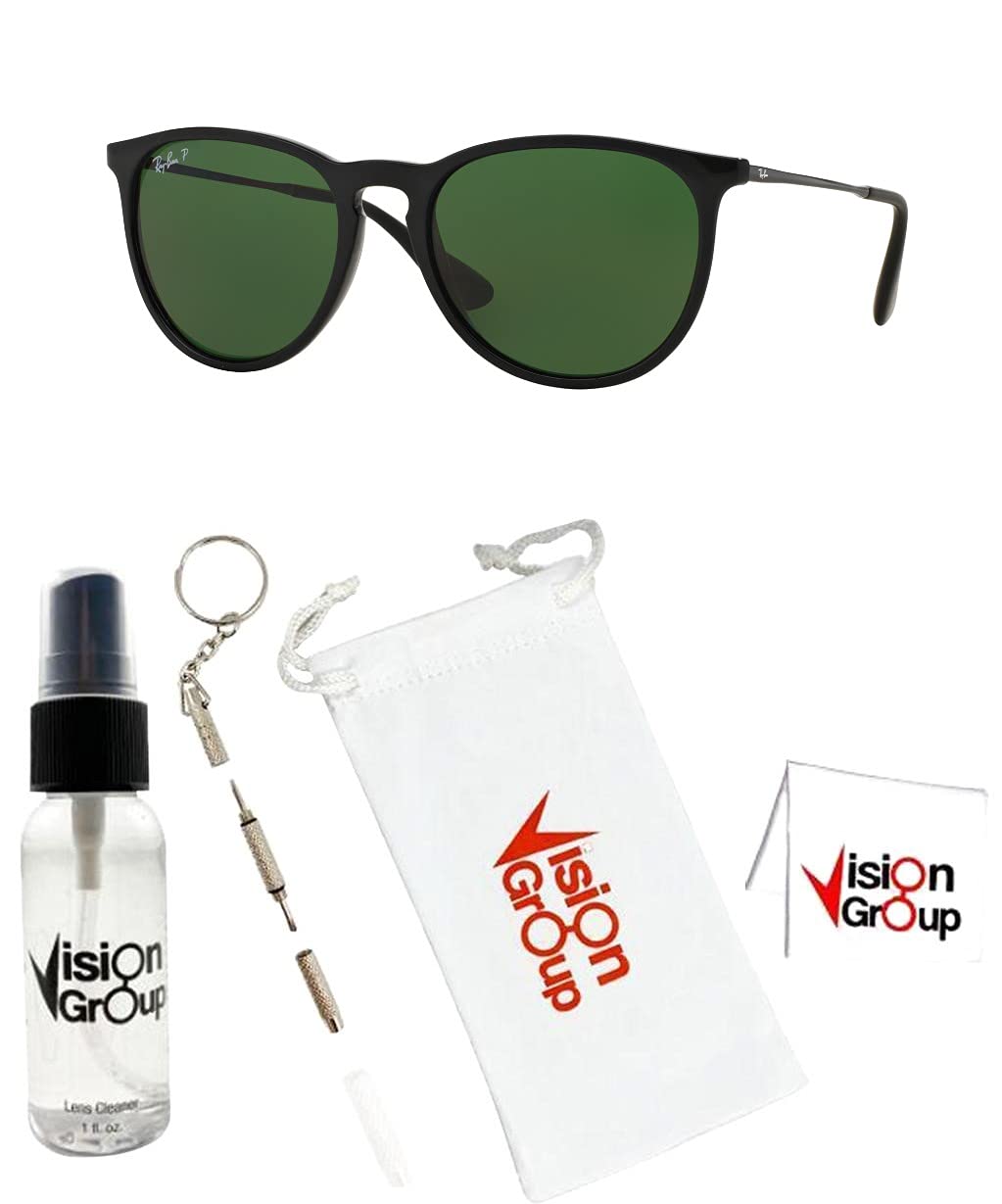 Ray-Ban RB4171 Erika Sunglasses + Vision Group Accessories Bundle: Black/Green Polarized (601/2p)
