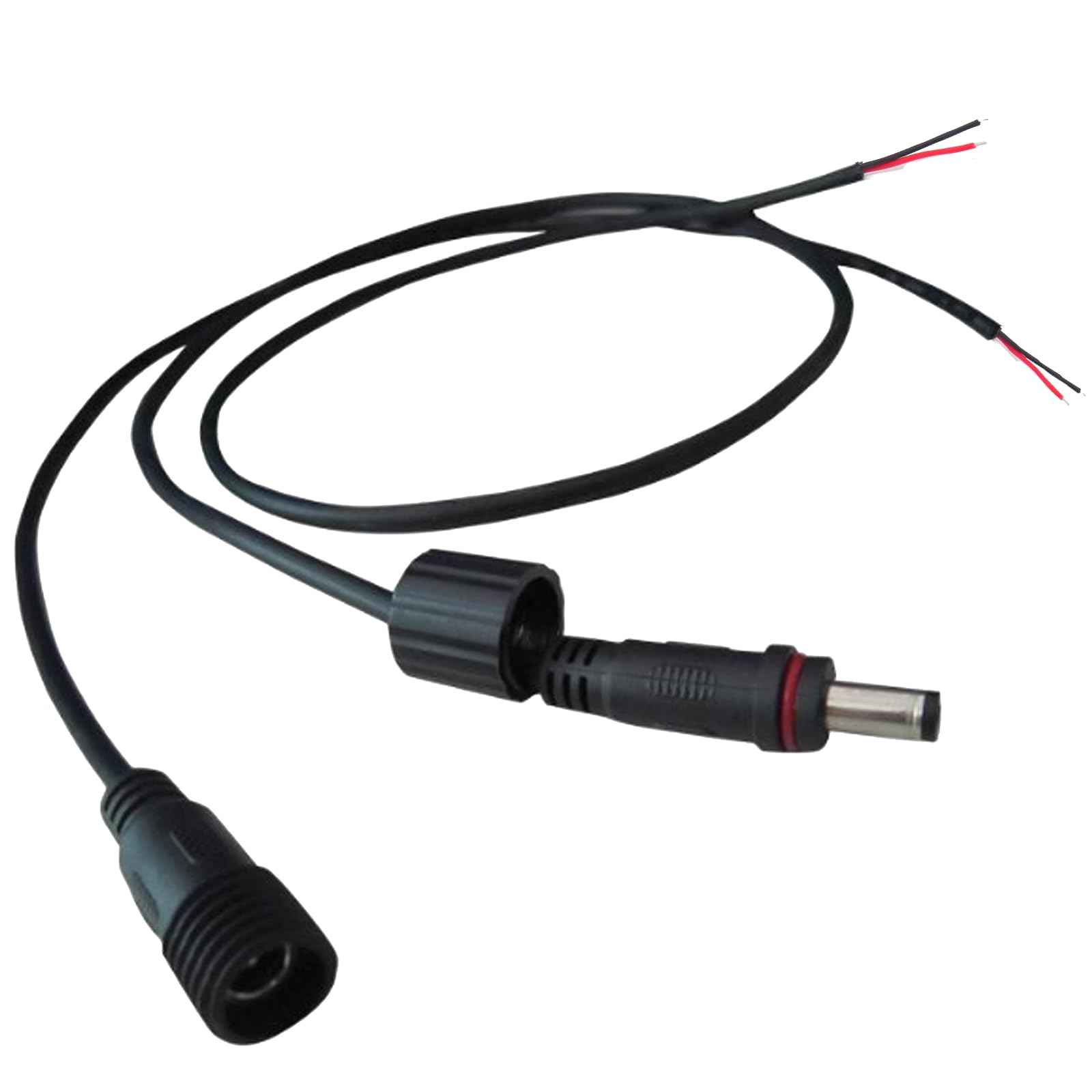 18AWG DC Power 5.5mm x 2.5mm Barrel Male & Female Plug Connector Pigtail, 0.3M/1FT 7A Waterproof DC Power Plug to Bare Wire for Repair Outdoor Power Pigtail Cable