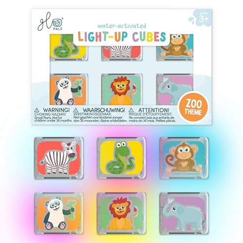 Glo Pals Water-Activated Light-Up Bath Toy Cubes Zoo Pack of 6