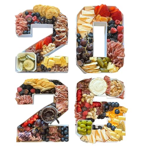 2026 Plastic Fillable Charcuterie Number Letter Shaped Serving Tray Waterproof Food Dish Plate 10 inch New Year Graduation Party Treat (2026)