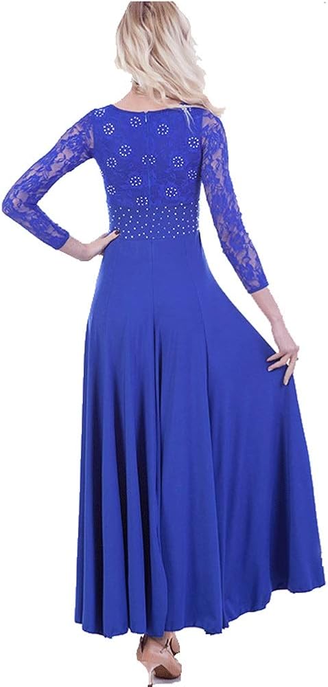 SELICO Abito da ballo da donna in pizzo a maniche lunghe, gonna latina,  abiti da sala da ballo, abiti da ballo da competizione lisci, Blu Royal,  3XL : Amazon.it: Fashion