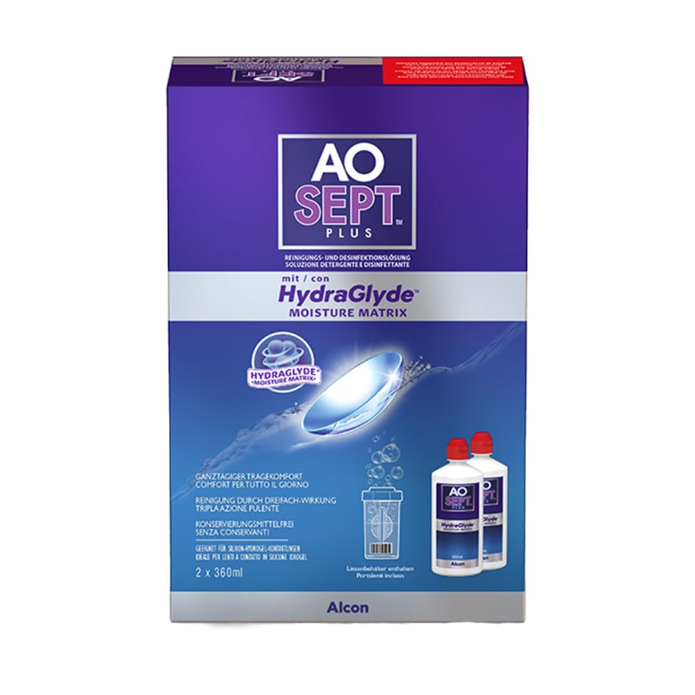 Aosept Plus con hydraglyde, pack de 2 (2 x 360 ml)