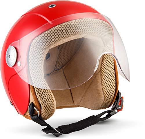 SOXONu00ae SK-55 u0084Redu0093 u00b7 Kinder Jet-Helm u00b7 Motorrad-Helm Kinder-Helm Roller-Helm Kids Scooter-Helm Vespa Bobber Mofa-Helm Chopper Retro u00b7 ECE 22.05 Visier Schnellverschluss SlimShell Tasche XXS (49-50cm)