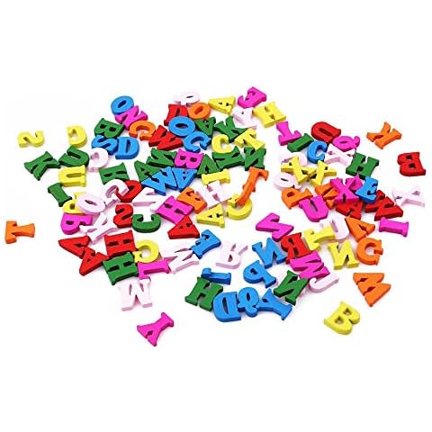 VHIMASA 100PCS Learning Letters and Numbers Wooden Alphabet Letters Learning Spelling and Counting Toy Scrabble Letters for Crafts Cover