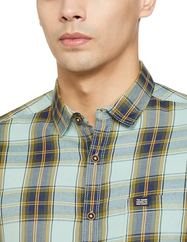 Image of The Indian Garage Co Men Regular Fit Checkered Full Sleeves Cutaway Collar Casual Shirt