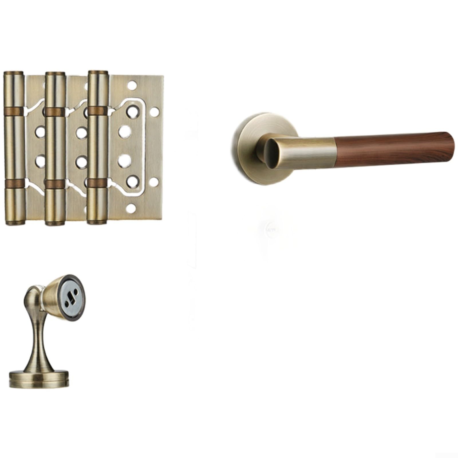 Serrure de porte en bois de noyer et bronze au design chinois élégant