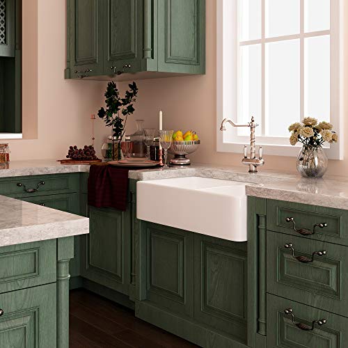 32 Inch White Ceramic Kitchen Sink, Rectangular Double Bowl, Flush Mount kitchen Sink with Overflow, 32-1/4 x 24 x 8 inch