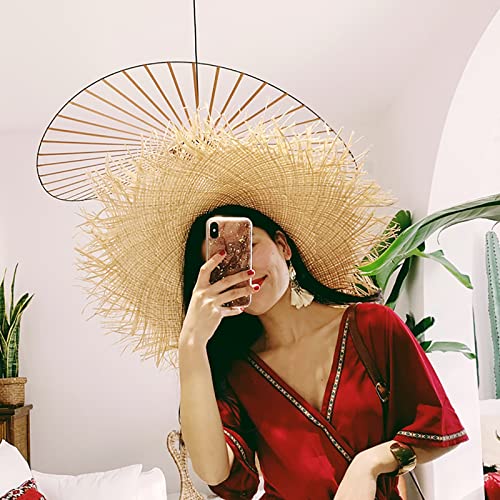 Womens-Beach-Sun-Straw-Hat-Summer-UV-Sun-Hat-Wide-Brim-Fringe-Beach-Hat-Boho-Floppy-Hat-Fishing-Cap