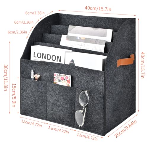 Dewocke Zeitschriftenständer Modern, Abnehmbare 4-lagige Trennwand Zeitschriftensammler, Bücherkorb Treppenkorb, Aufbewahrungsständer für große Filz-Zeitungskörbe, Lager für Haus und Büro, Dunkelgrau