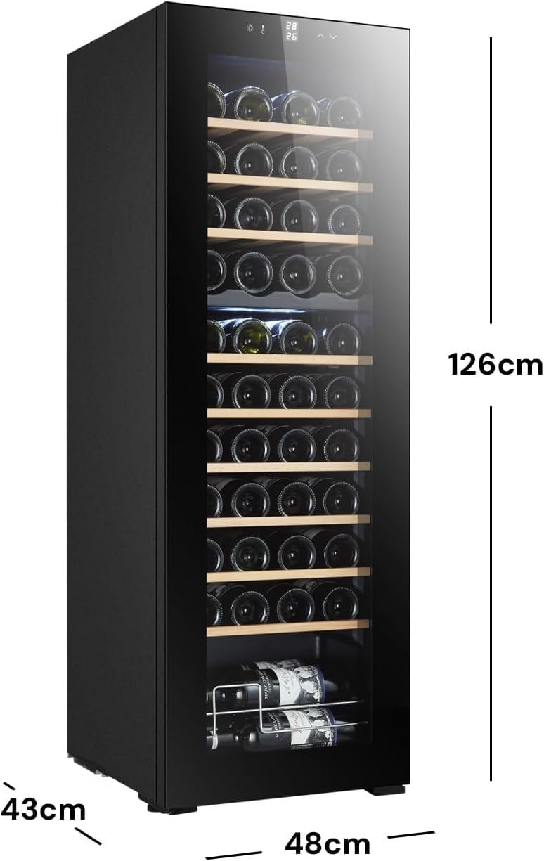 Cantinetta per Vino da 44 Bottiglie con Doppia Zona di Raffreddamento - Frigorifero per Vini 130L Temperatura regolabile da 5 a 18 °C - Wooler8 Frigo Bar Design Moderno - Ideale come Regalo di Natale