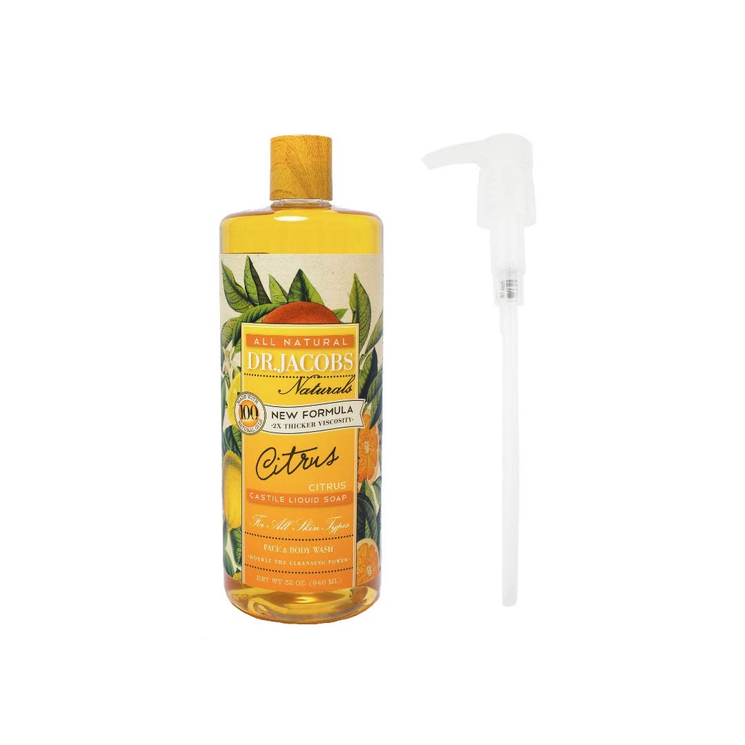 Dr. Jacobs Naturals Castile Orange and Ginger All-Natural Body Wash for Moisturizing Dry Skin with Plant-Based Ingredients with Pump - 32 Ounce