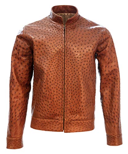 Men's Full Ostrich Genuine Leather Casual Jacket Western Wear Color Gray, Cognac, Black